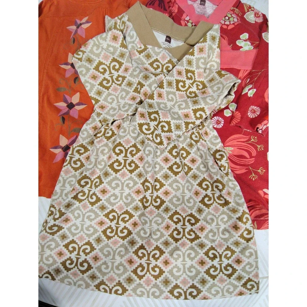 Tea Collection Girls Long Sleeve Dress Lot 3pc Floral Orange Red Size 2‎